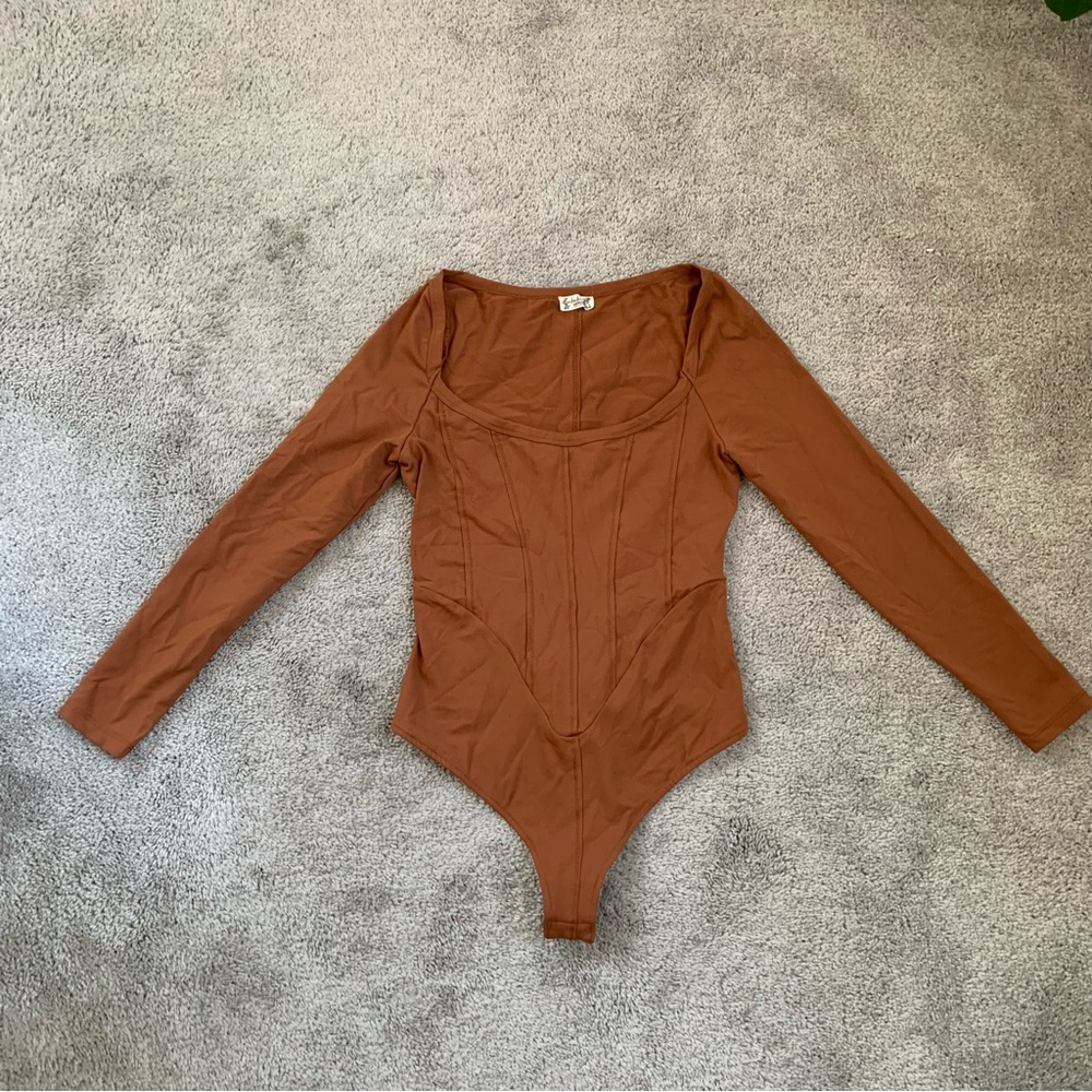 FREE PEOPLE RUST ORANGE CORSET STYLE BODYSUIT